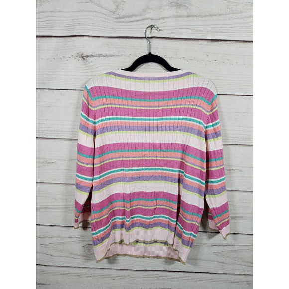 Sag Harbor Women's Pink Striped Lightweight Pullover Sweater Size Large NWT - Picture 2 of 6